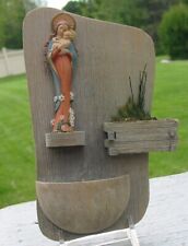 Vtg Wood Madonna Virgin Mary Holy Water Font Holder Toriart Italy Container Old picture
