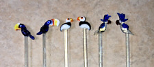 Vtg Lot Of 6 Hand Blown Glass Birds Swizzle Stir Stick Cockatoo Stirrer Lounge picture