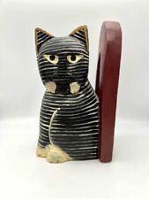 Wood Striped Cat Bookend (Single) Carved Folk Primitive Grumpy picture