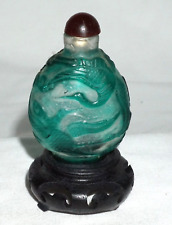 Vintage Chinese Green Overlay Glass Snuff Bottle w. Crane Motif (LLA) picture