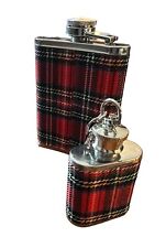 TWO Scottish Tartan Plaid Wrapped 6 oz And 2 Oz Stainless Steel Hip Flask picture