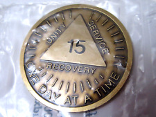 Alcoholics Anonymous AA 15 Year Sunshine Bronze Medallion Token Chip Sober picture
