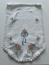 Hand Embroidered Flowers And Baskets Table Runner Dresser Scarf Vintage 12 X 36 picture