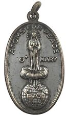 Vintage Catholic 1960s Mary Atoms For Peace, St Michael Silver Tone Medal picture