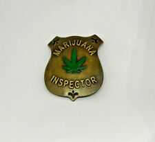 Marijuana Inspector Weed Cigarettes Solid Brass w/Antique Finish BADGE PIN picture