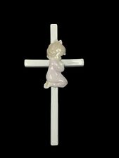 Vintage RR Roman Japan Porcelain Pink Praying Girl Wall Hanging Cross picture