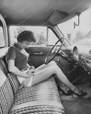 Legy Girl Putting On Seat Belt On Old Style Bench Seat 8x10 Reprint Of Old Photo picture