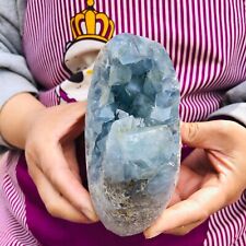 3.65LB Natural Beautiful Blue Celestite Crystal Geode Cave Mineral Specimen picture