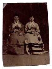ANTIQUE CIRCA 1870s 1/6TH PLATE TINTYPE WEALTHY MOTHER & DAUGHTER UNMARKED picture