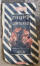 Cloth Ful-O-Pep Mash Seed 100lb Bag Sack Quaker Oats 21 x 37  Fighting Roosters picture