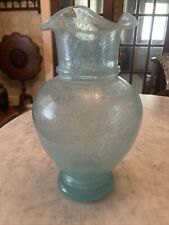 ANTIQUE Victorian BLUE OVERSHOT GLASS VASE 10.25” Tall Beautiful picture