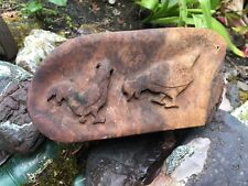 antique wood CHICKENS carving on chunk of bark vintage farmhouse decor folk ART~ picture