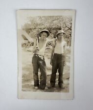 RPPC Two Men Holding Rifle Smoking Outside Military Army Real Photo Postcard picture