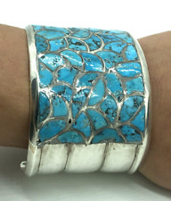 Bernard Homer Native American Inlaid Turquoise Fish Scale Mosaic Cuff Bracelet picture