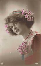 BEAUTIFUL YOUNG WOMAN-FLOWER HEADBAND & CORSAGE-E J HEY PUBL PHOTO POSTCARD picture