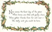 Vintage Postcard 1912 Thanksgiving Card Message Corn Border Design Holiday picture