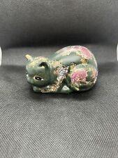Vintage Porcelain Kitty Cat Figurine Cloisonne Painted Floral and Birds F & F picture
