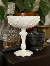 Vintage Fenton Milk Glass Cabbage Rose Pattern Footed Pedestal Compote Bowl 8x6” picture