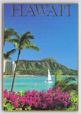 Honolulu Hawaii~Sailboat @ Diamond Head @ Bougainvillea~Continental Postcard picture