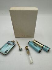Rare Antique Sterling Silver Blue Enamel  Guilloche  Perfume Case Lipstick Case picture
