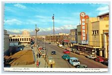 Postcard Anchorage Alaska c1960s Old Cars Signs Woolworths 4th Avenue Theatre picture