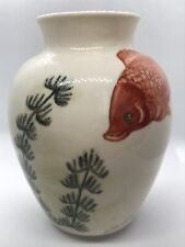Vintage Asian Hand painted Koi Vase Signed P. Karmal 81 Porcelain Very Rare 6” picture