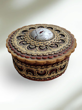 Russian Folk Art/Siberian Birch Bark Handmade Trinket Box w/ Polished Stone picture