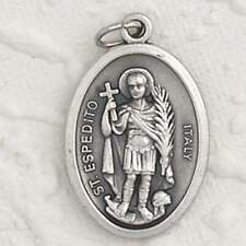 Saint St. Expedite - Pray for Us - Italian Silver Tone Oxidized 1 inch Medal  picture