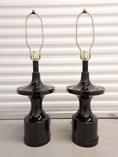 Pair Of Monumental Mid Century Modern Royal Haeger Black Ceramic Pottery Lamps picture
