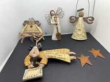 Lot of 4 Primitive Angels Ornaments Willow Tree Plus 2 Rusty Stars picture