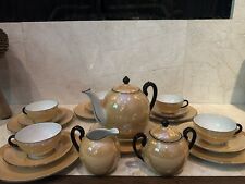 Vintage Bavaria  Lusterware Tea Set, 22 pieces, Peach Orange Black Hand Painted picture