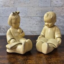 Vintage 1950's Coventry Ware Chalkware Children Boy & Girl Reading Bookends Pair picture