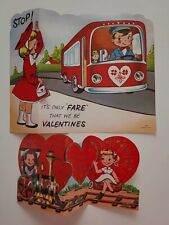 2 UNUSED Fold Out VALENTINE CARDS  BUS It's Only FARE & TRAIN Got One Track Mind picture