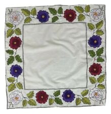 Vintage Linen Table Cover Multi Color Floral Hand Embroidered 27x27in. picture