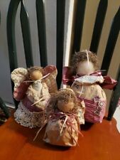 Vintage Paper & Fabric Primitive Angel Dolls Handmade Lot of 3 picture