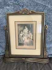 ANTIQUE WOODEN SWINGING SWING TABLE PICTURE FRAME W/OLD PHOTO Of Girls VTG B&W picture