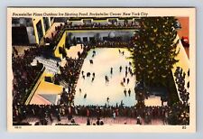 New York City NY-Aerial Rockefeller Plaza Outdoor Ice Skating, Vintage Postcard picture