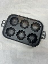 Vintage Black Cast Iron USA 6-Slot Corn Bread/Muffin Pan with Handles picture