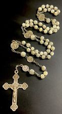 Vintage Genuine Mother Of Pearl Jesus Medal Rosary, SilverTone Crucifix,France picture