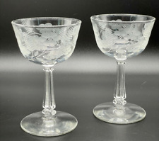 Cordial Wine Champagne Floral Etched Small  Cocktail Stemmed Glass Goblet Vtg picture