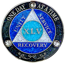 AA 45 Year Crystals & Glitter Medallion, Silver, Blue Color & 3 Crystals picture