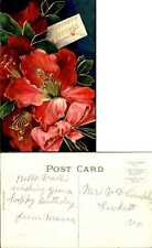Birthday vintage postcard ~ huge beautiful red flowers beautiful picture