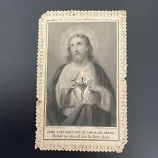 Antique 1896 Religious Holy Prayer Card Paper Lace Sacred Heart Of Jesus Paris picture