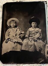 Antique 1870s Or 80s Tintype Of Two Girls With Dolls One Possibly French Bebe? picture