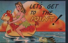 c1930's Sexy Lady Let's Get To The Point Beach Scene Signed Vintage Postcard picture