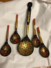 5 Russian Folk Art Hand Painted Spoons Floral Decorated 1-12” & 4-7 1/2” picture
