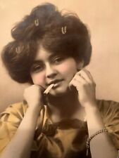 WWI GERMAN ERA SEXY SMOKING WOMAN POSTCARD BBW POSTAL USED GERMANY HAMBURG 1906 picture