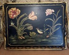 Vintage Raymond Waites XL Heavy Duty Wrought Iron Serving Tray Hand Painted picture