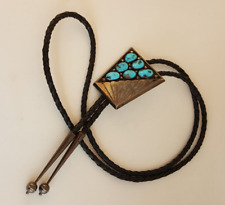 Vintage Navajo Kingston turquoise sterling silver bolo tie signed AA picture