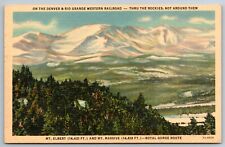 Mt. Elbert & Mt. Massive Royal Gorge Ro uteColorado linen Postcard picture